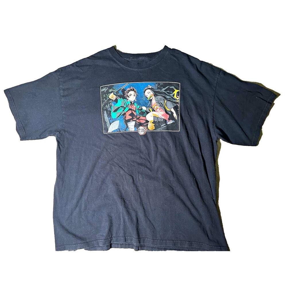 Demon Slayer Tanjiro & Nezuko Black Graphic Crew Neck T-Shirt Men 2XL